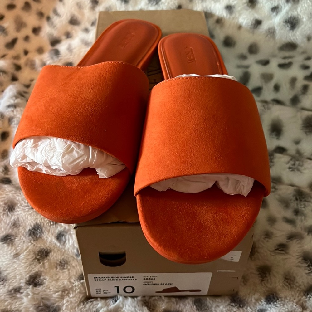 J Crew Factory Microsuede Strap Slide Sandals golden beach (orange) Sz 10